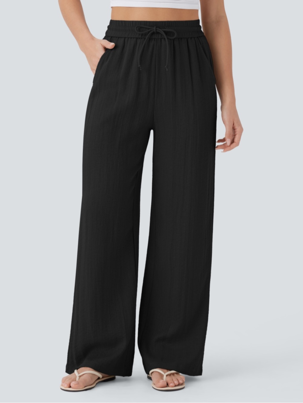 HALARA Black Wide Leg Drawstring Pants